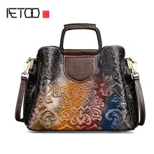 AETOO Leather women's bag, retro lady handbag, fashion crossbody bag, cowhide shoulder casual wipe color leather bag