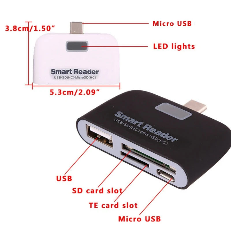 4 в 1 OTG USB 2,0 смарт-карт SD устройство для чтения карт TF USB2.0 карты адаптер с микро USB Порты и разъёмы для Xiaomi Android-смартфон