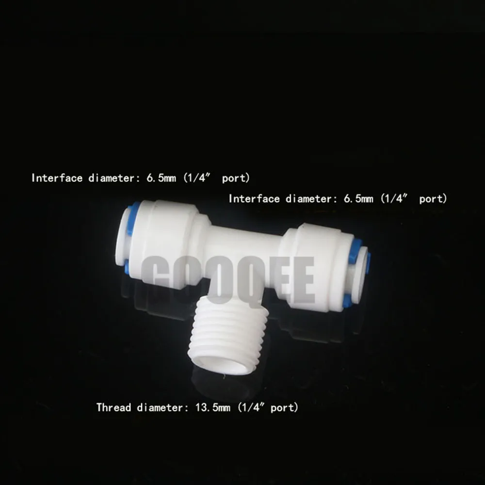 

RO Water Quick Fitting 3 Way Tee 1/4" 3/8" OD Hose Connection 3/8" BSP Male Thread Plastic Pipe Coupling Reverse Osmosis System