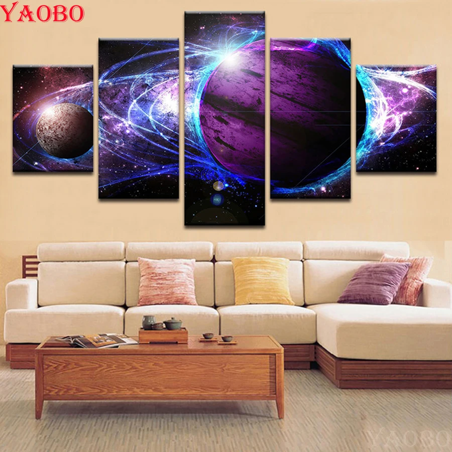 5D DIY Алмазная картина абстрактная 5 шт фиолетовые планеты пейзаж полный