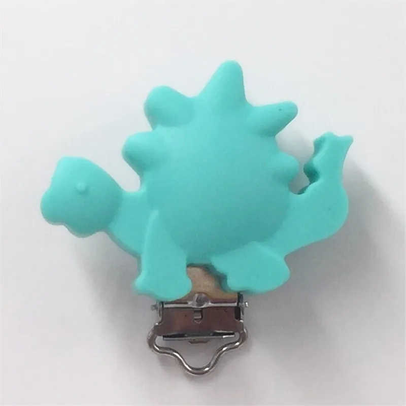 Chenkai 10 шт силиконовый динозавр зажимы для прорезывателей для кольцо для соски цепочка для прорезывателя держатель клипы DIY пустышка для младенца игрушки, украшения - Цвет: Turquoise