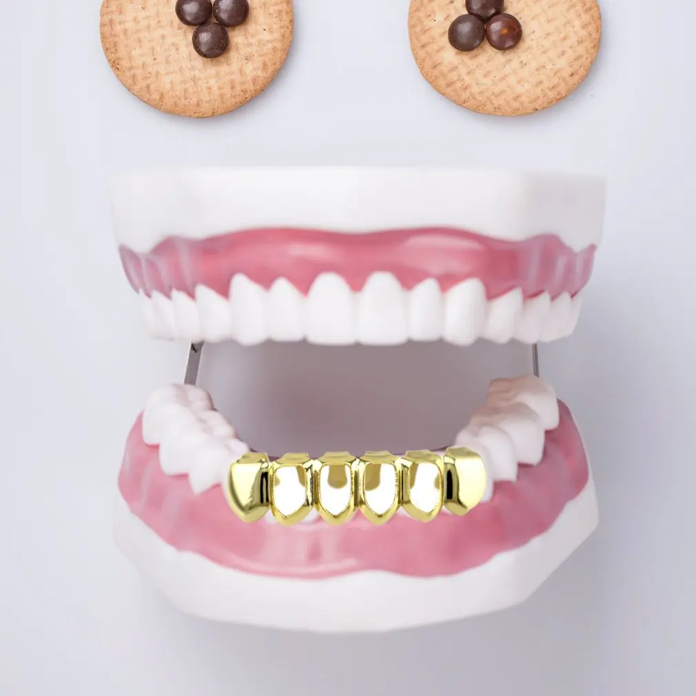 Хип-хоп золотые и Серебристые цвета зубы сверху и снизу зубной рта Панк зубы шапки Косплей вечерние зуб раппер украшения для декоративных