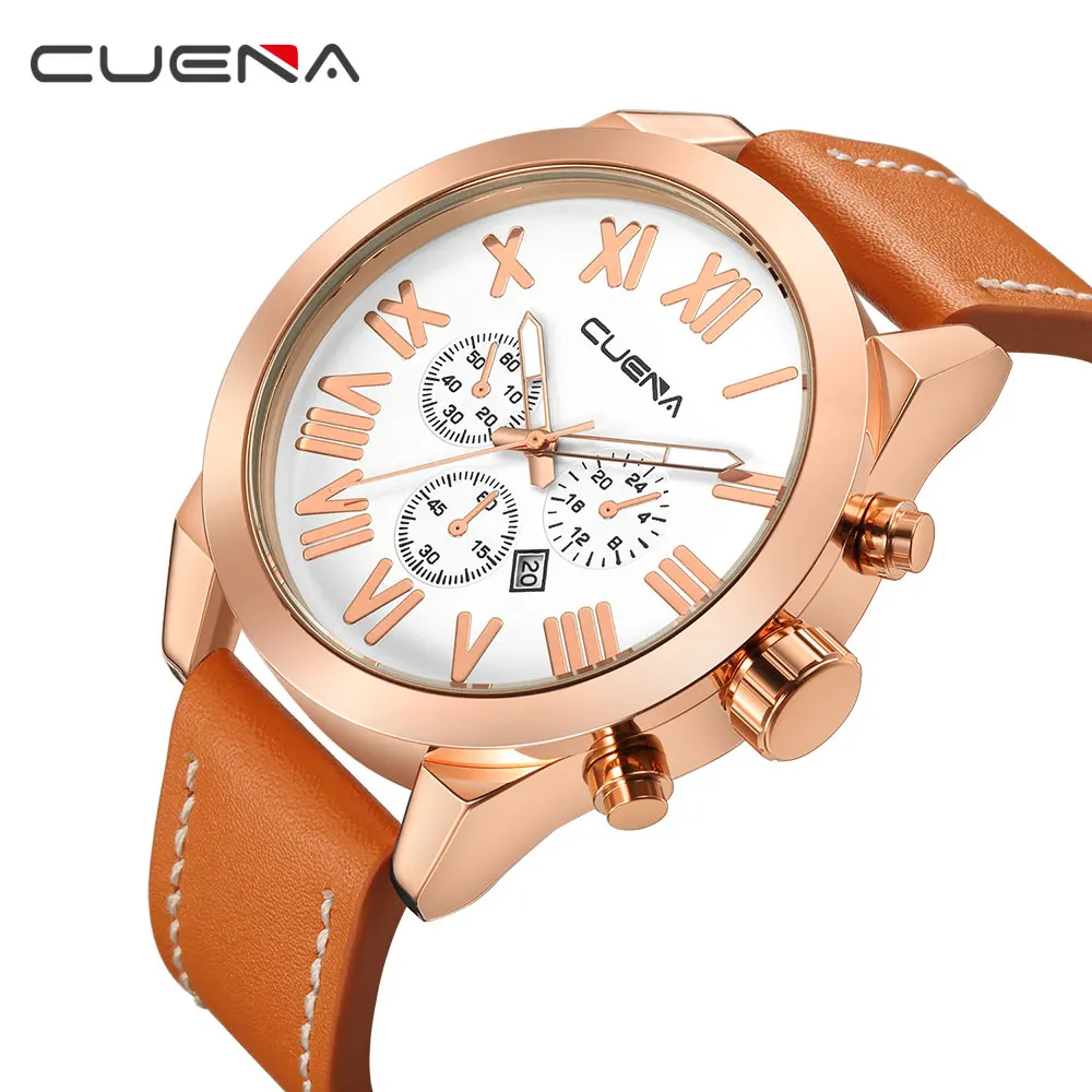 

Genuine CUENA Quality Watch Men Leather Watch Best Watch Men Gift Calendar Waterproof Genuine Leather Strap Special Design Watch