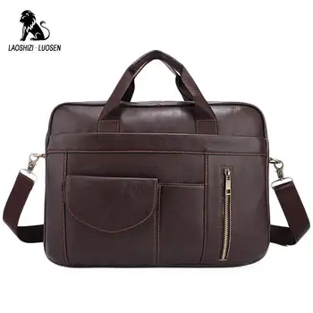 

LAOSHIZI LUO 2018 New Fashion Genuine Leather Laptop Briefcase Famous Brand Shoulder Bag Messenger Bags Causal Handbag