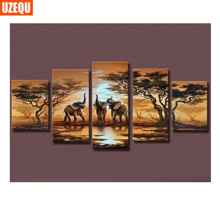 

UzeQu Diamond Embroidery Elephant Multi-picture Diamond Painting 5pcs Cross Stitch Full Square Rhinestone Painting Mosaic Decor