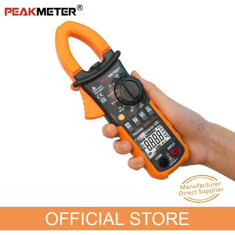 Peakmeter PM2108 цифровой клещи 6600 отсчетов автоматический и ручной диапазон AC/DC мини мультиметр AC DC Напряжение Ток Сопротивление