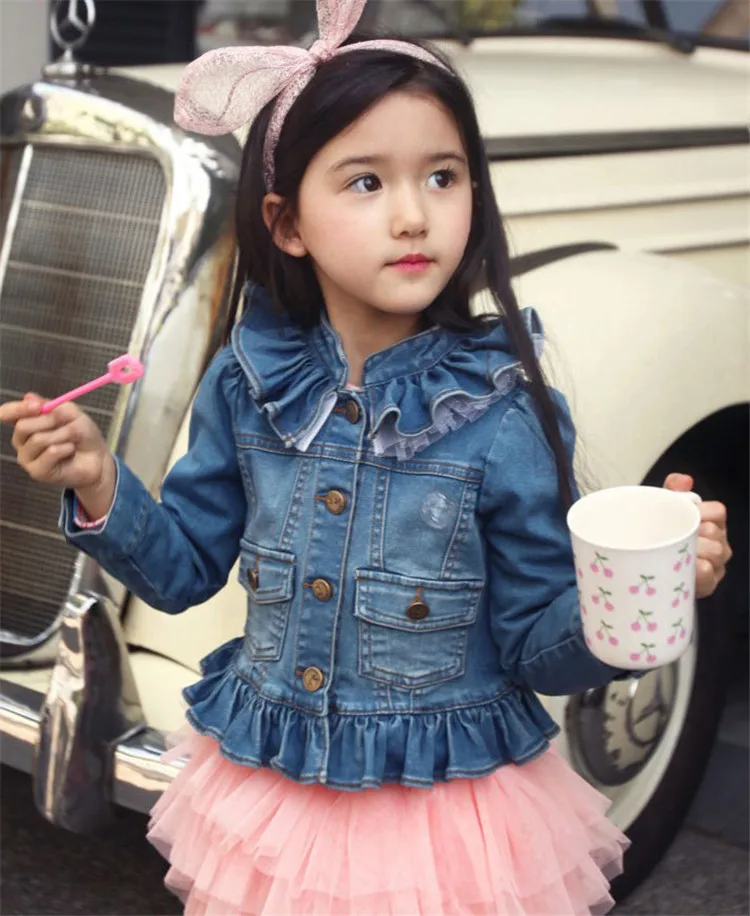 2-8 y children girls jackets lace ruffles denim jackets for girls clothes spring autumn coat fashion wash denim jacket girl (15)