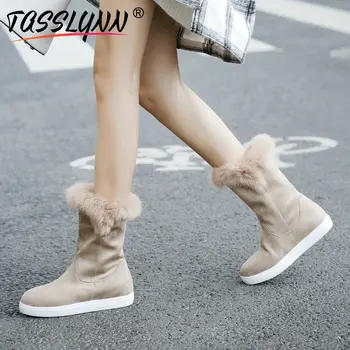 

TASSLYNN 2018 Western Style Women Boots Round Toe Woman Shoes Mid-calf Boots Low Heels Shoes Winter Women Snow Boots Size 34-43
