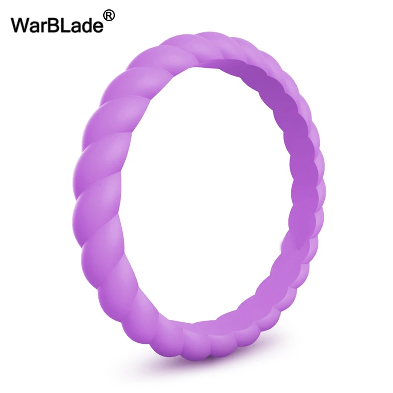 3mm Thin Braided Silicone Ring Fashion Sports Hypoallergenic Crossfit Flexible Woven Rubber Finger Ring For Women Wedding Rings 