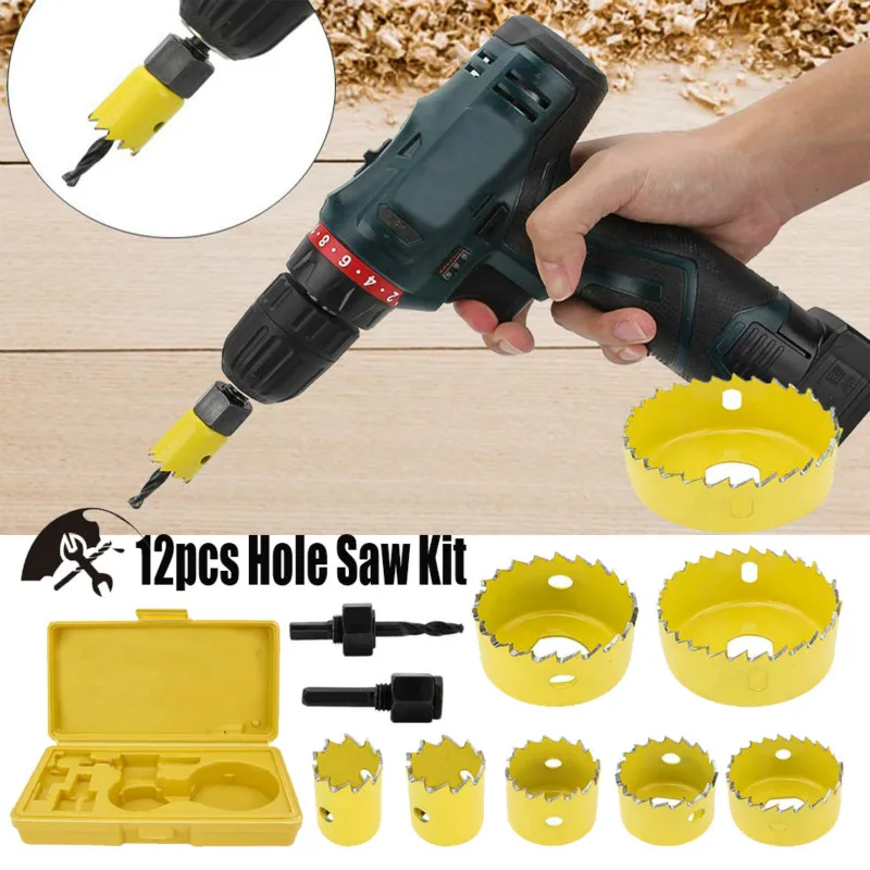 Hole Saw Drill Bit Kit Wood Sheet Metal Cutter Mandrels Saws 3/4 inch - 5 inch 12- 18pcs Full Set By drill bit  for wood cut