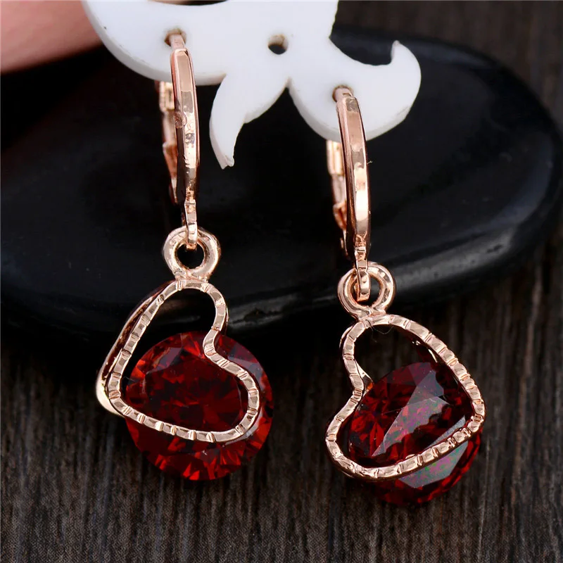 

Women Heart Earrings Yellow GP 3 COLORS Round Cut Cubic Zirconia Dangle Drop Earrings Romantic Jewelry