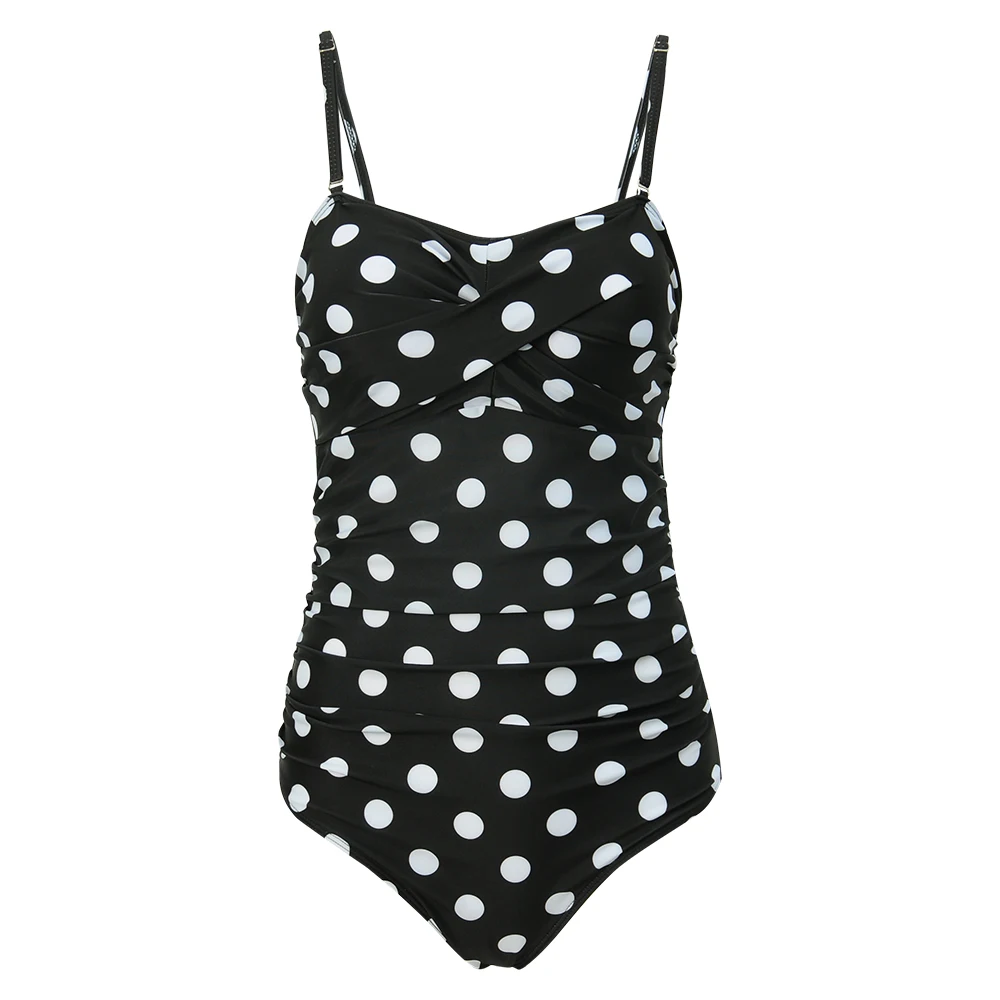 

2019 New Halter One Piece Swimsuit Women Plus Size Swimwear Retro Big Cup Bathing Suit Dot Beachwear Black Push Up Monokini