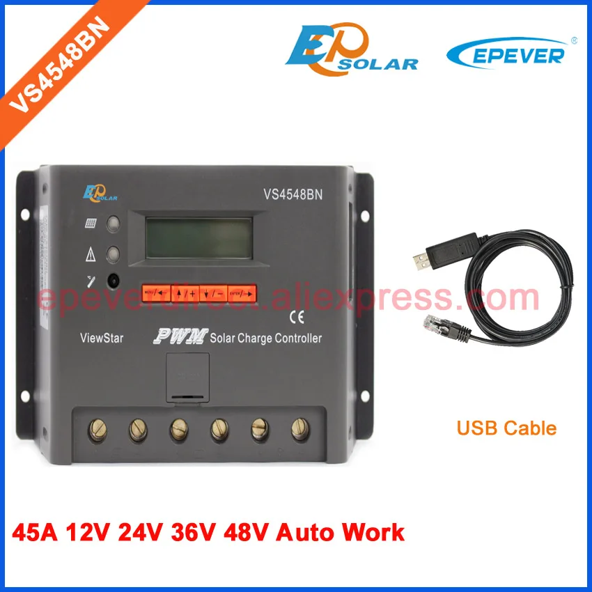 

45A 48v voltage PWM Free shipping EPSolar panel solar system controller VS4548BN with USB cable connect PC
