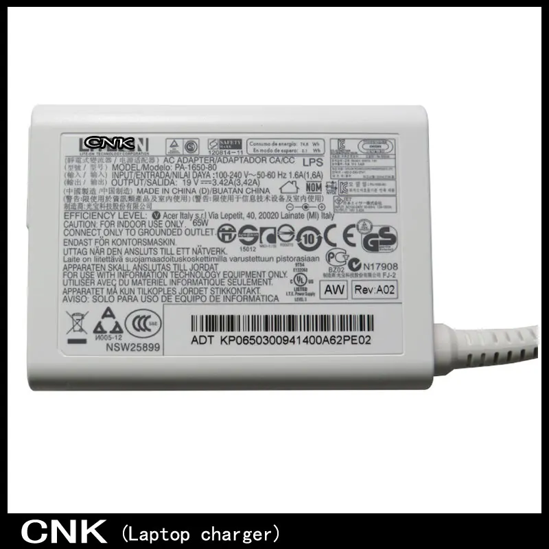 Slim Original White 65W 19V 3 42A Liteon PA 1650 80 AC Adapter Charger For Acer