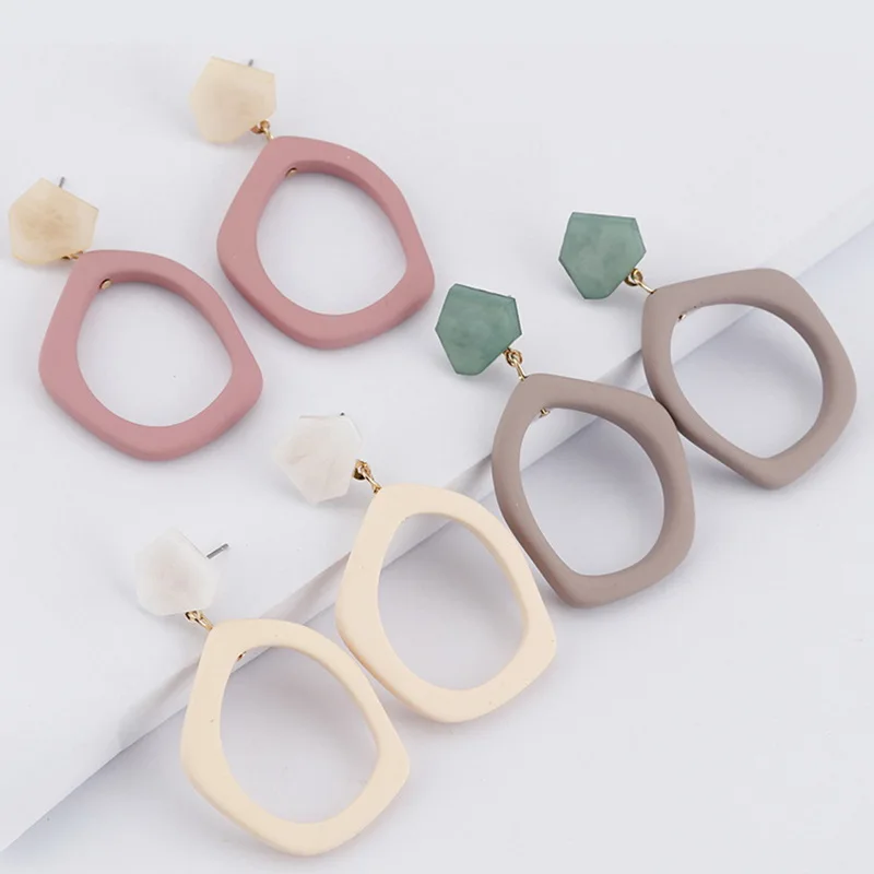 

New Fashion Nordic Simple Style Earring Geometric Hollow Painted Plate Multi-Layer Drop Earrings for Women Female Party Jewelry