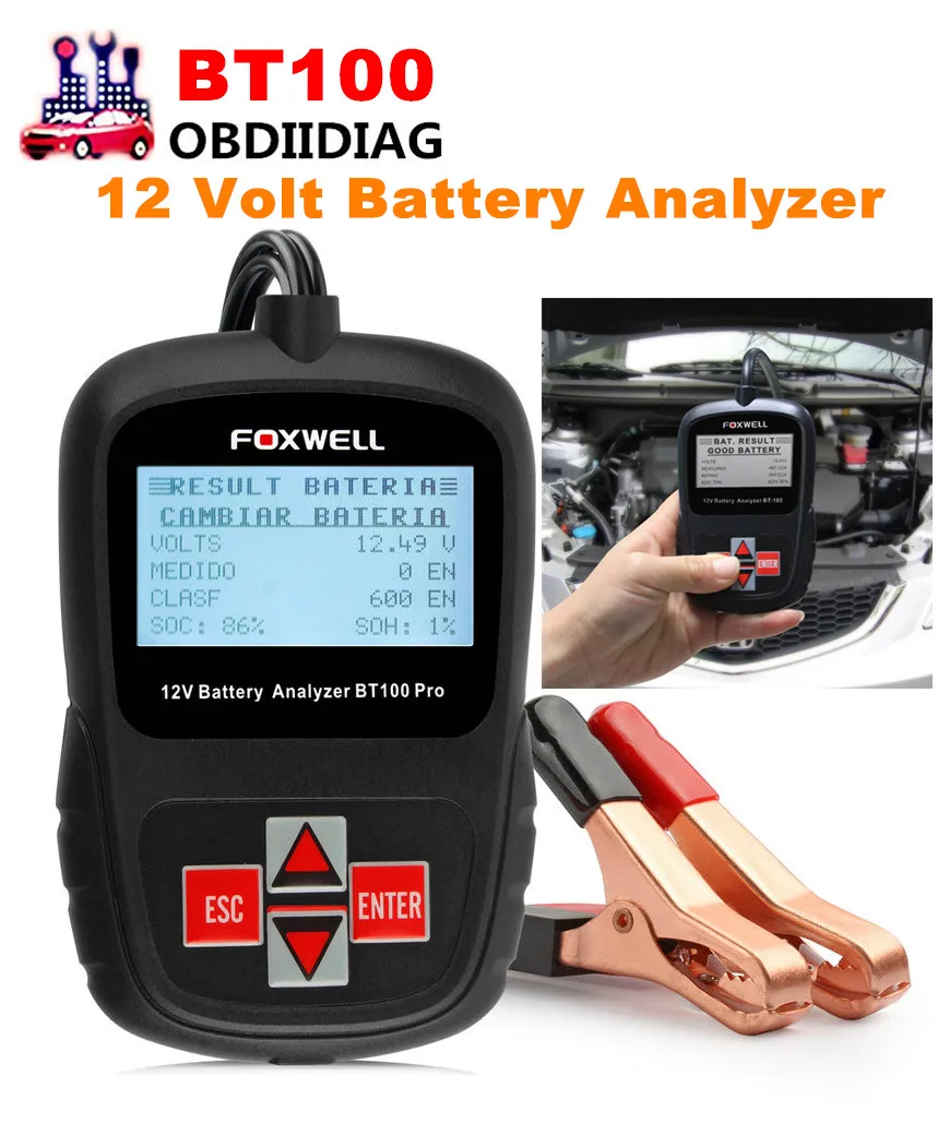 FOXWELL BT100 Pro 12V Digital Car Battery Tester for Flooded,AGM,GEL 12