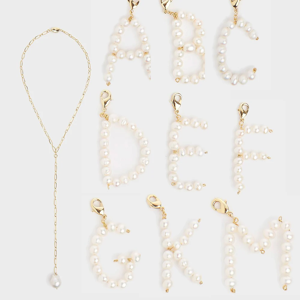 

freshwater pearl Initial Jewelry name DIY custom English Alphabet Letter pendant necklace charms necklace for women