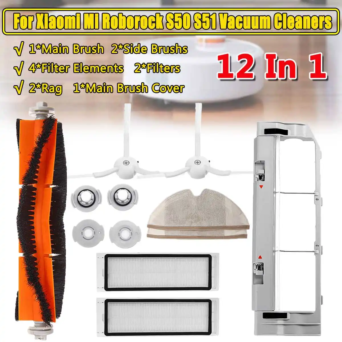 

HEPA Filter for Xiaomi Robot for Roborock S50 S51 Vacuum Cleaner Spare Parts Kit Brush Cover Mop Cloths Filter Main Side Brush