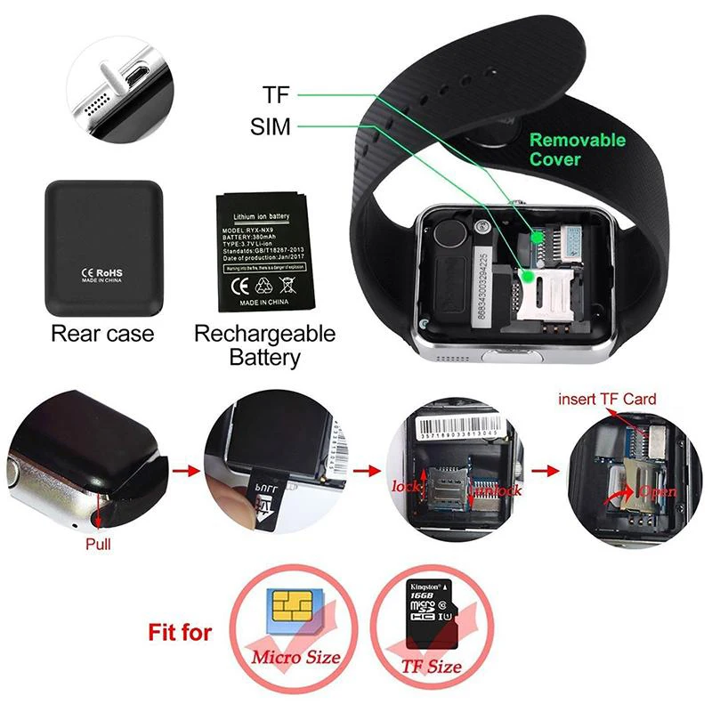Розничная продажа gt08 Смарт часы TF и sim карты Bluetooth 1 54 &quotTFT lcd 2.5D smartwatch для Android iOS