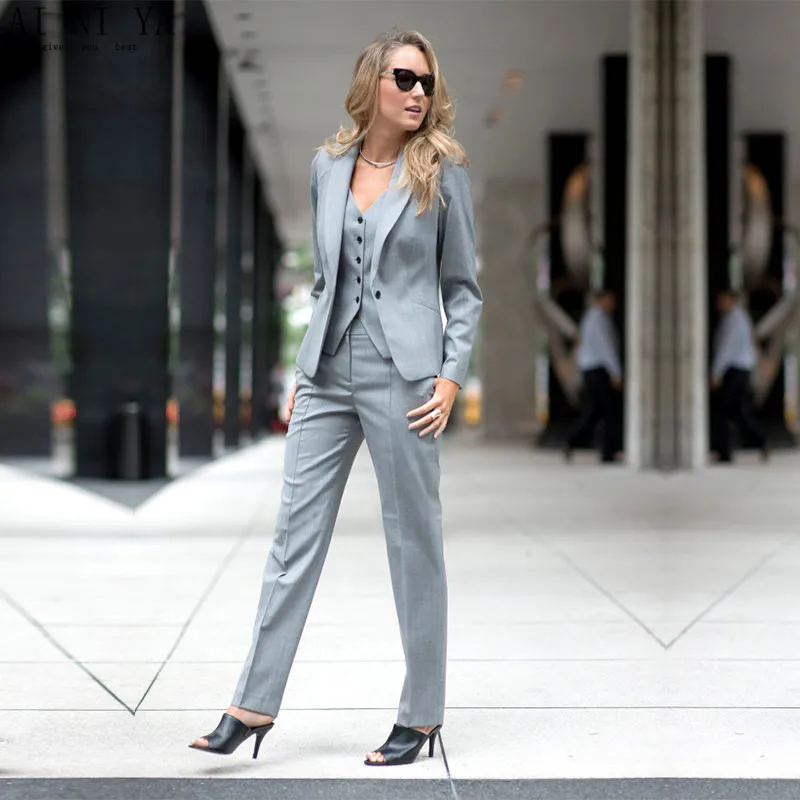 

Women Pant Suits Ladies Custom Made Office Business Suits JACKET+PANTS+VEST New Hot Tuxedos