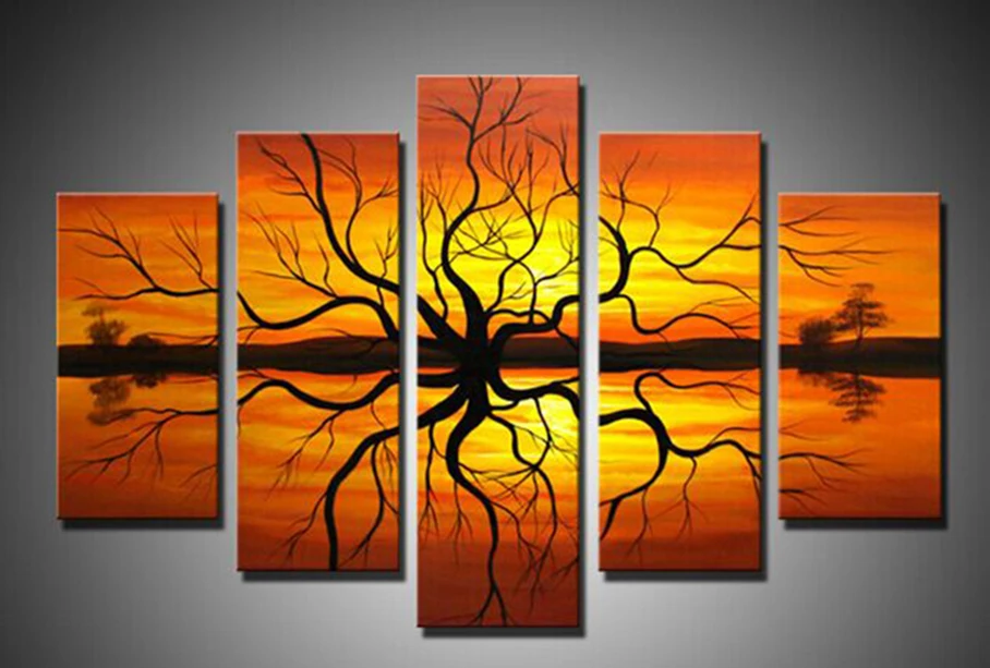 

Framed Wall art-5 piece handmade african abstract paintings on canvas
