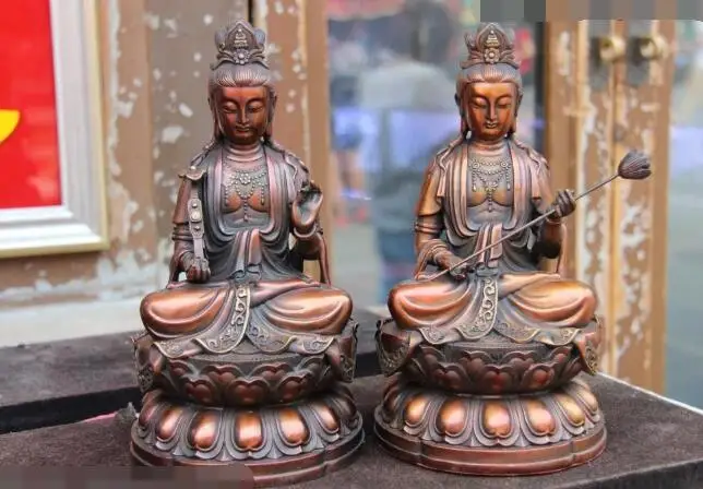 

S6925 11 Tibet Bronze Copper Manjusri Samantabhadra Bodhisattva Kwan Yin Buddha staue D0318