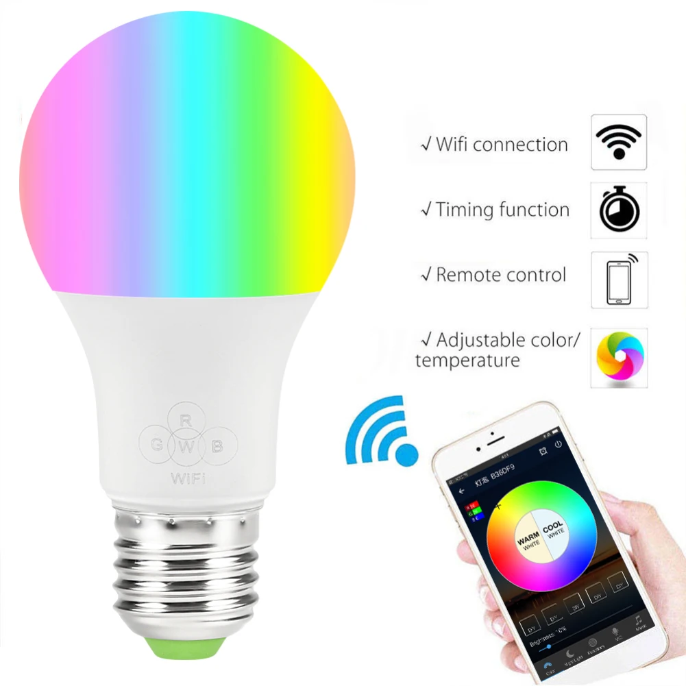 4,5 Вт wifi-патрон, умный свет лампы, затемнения, многоцветный, пробуждение огни, не требуется концентратор, совместим с Alexa и Google Assistant