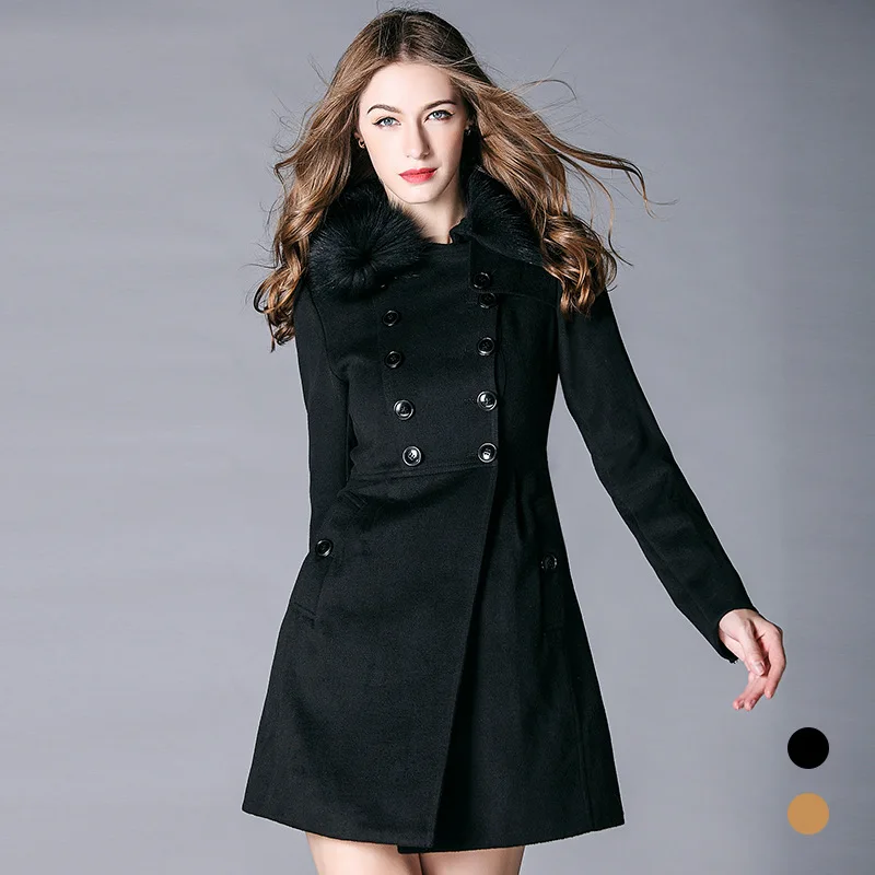 BURDULLY 2018 New Arrival Fur Collar Woolen Coat Wool Windbreaker Women Cashmere Coat Winter Jacket Female Fashion