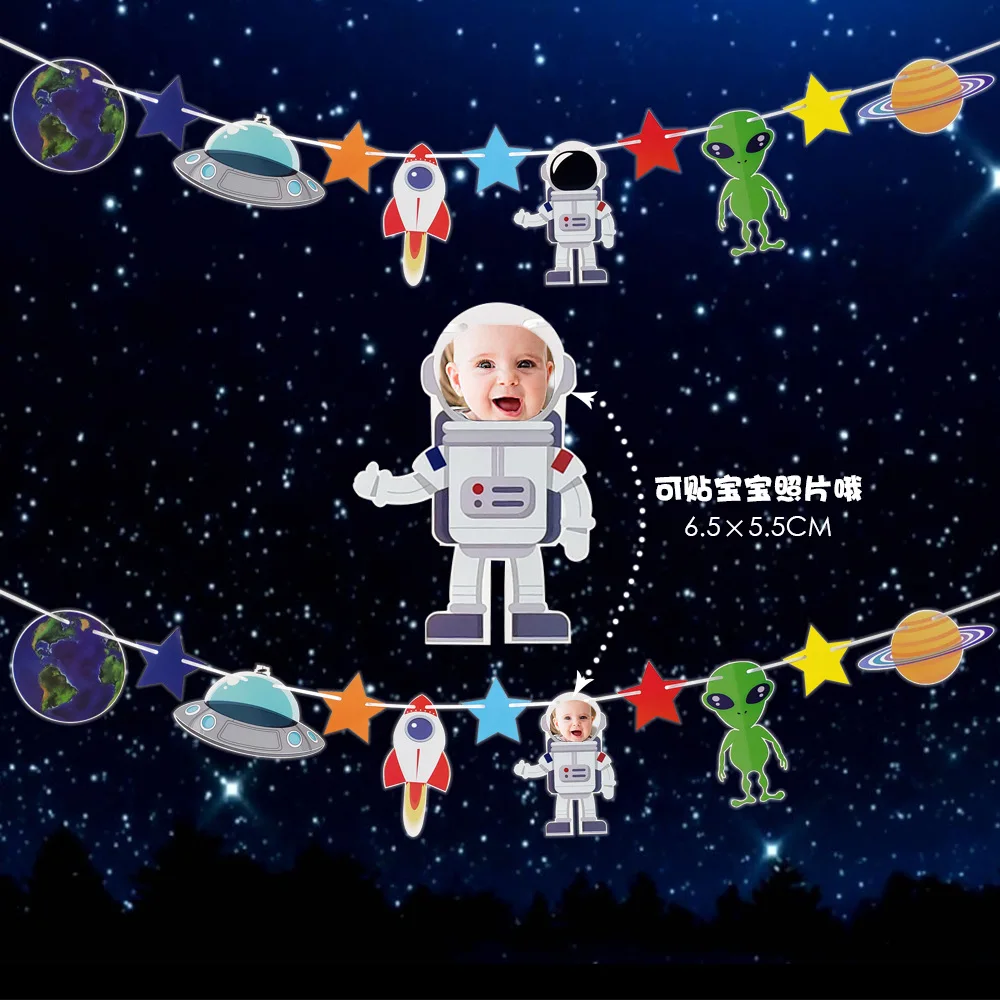 

Universe Converting Space Blast Giant Banner kids Happy Birthday Garland Party Supplies Photo Backdrop Baby Shower Decoration