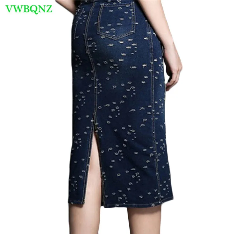 Spring Autumn High waist Denim Dress Women Slim Short sleeve Casual Jeans Dresses Female Holes Denim Blue A word Dresses A724