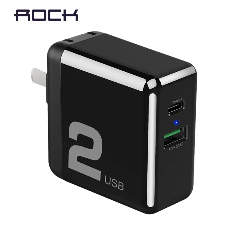 

ROCK Type-C PD USB Mobile Phone Charger for iPhone X 8 Plus Adapter 36W Quick Wall Charger 2 Ports 3A Max PD Charger For Macbook