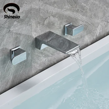 

Chrome Polish Bathtub Faucet Basin sink tap 3pcs Shower Bathroom Faucet Basin Faucet Hot and Cold Water Mixer Dual Handle Wall