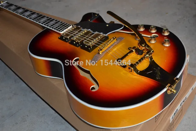 Best price at $341 Cheap Free shipping- Free shipping honey burst color high gloss finished F-Hole jaz hollow body OEM L5 Electric Guitar!