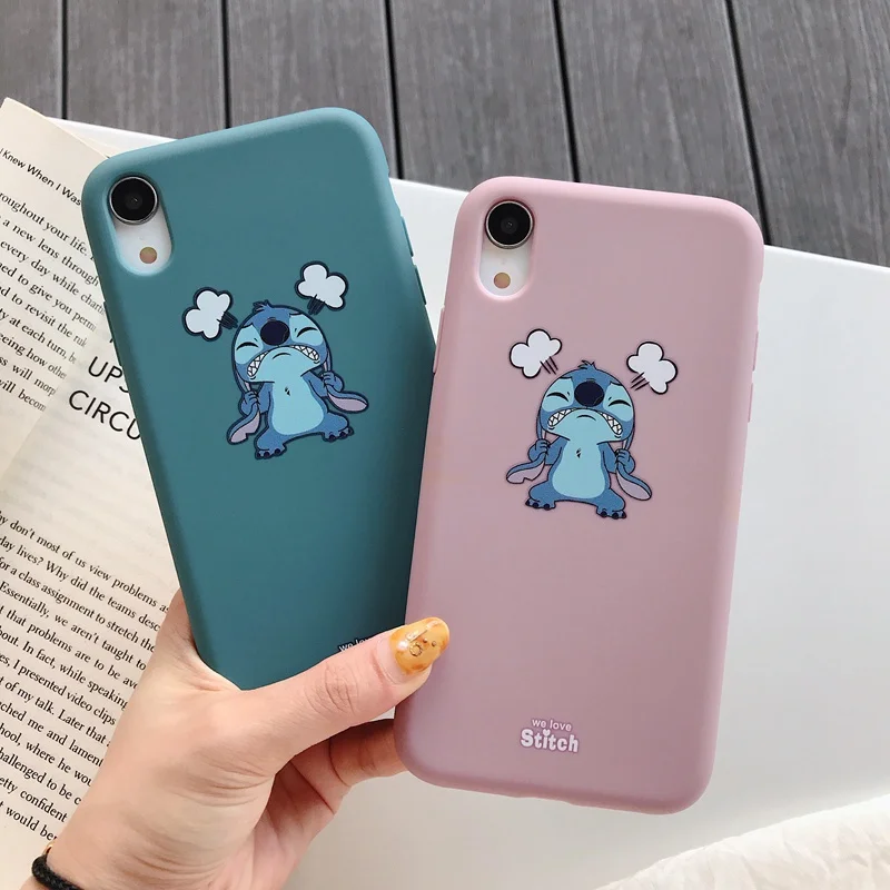 Cartoon Matte Phone Cases For iPhone X XR XS Max Cute Stitch Soft TPU Case 6 6s 7 8 plus Back Cover Coque Fundas |