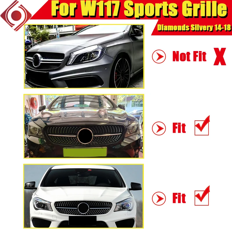 Cla W117 блестящая решетка гриль из АБС пластика серебристого цвета для Kidney desmb CLA180 200