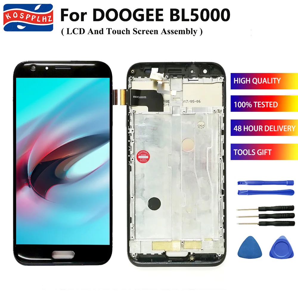 Протестирован для DOOGEE BL5000 ЖК-дисплей кодирующий преобразователь сенсорного экрана в сборе с рамкой Замена DOOGEE BL 5000+ Инструменты