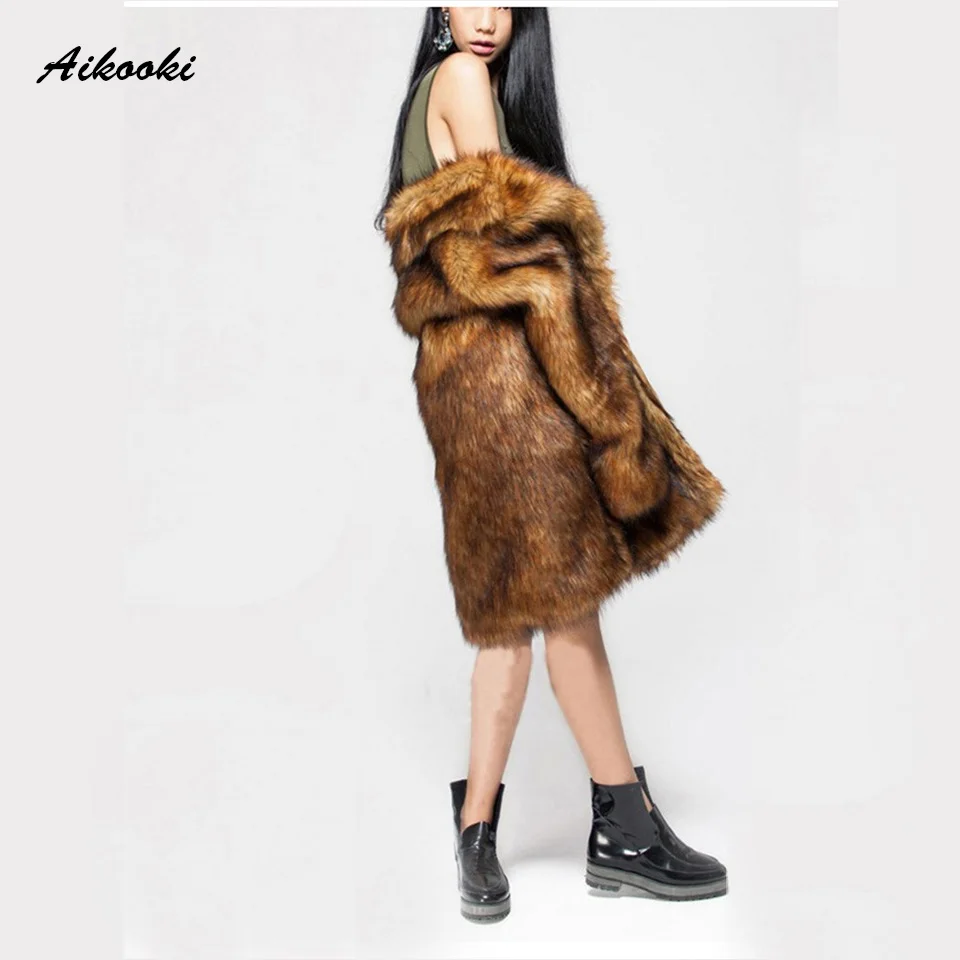 Aikook Leopard Для женщин высокое качество искусственного меха пальто Роскошные зима теплая плюшевая куртка мода искусственный мех Для женщин пальто верхняя одежда