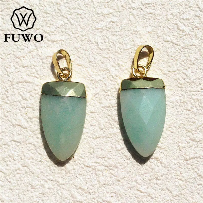 

FUWO Amazon Stone Pendant 24K Electroplated High Quality Teeth Shape Natural Stone Boho Jewelry For DIY Making PD112
