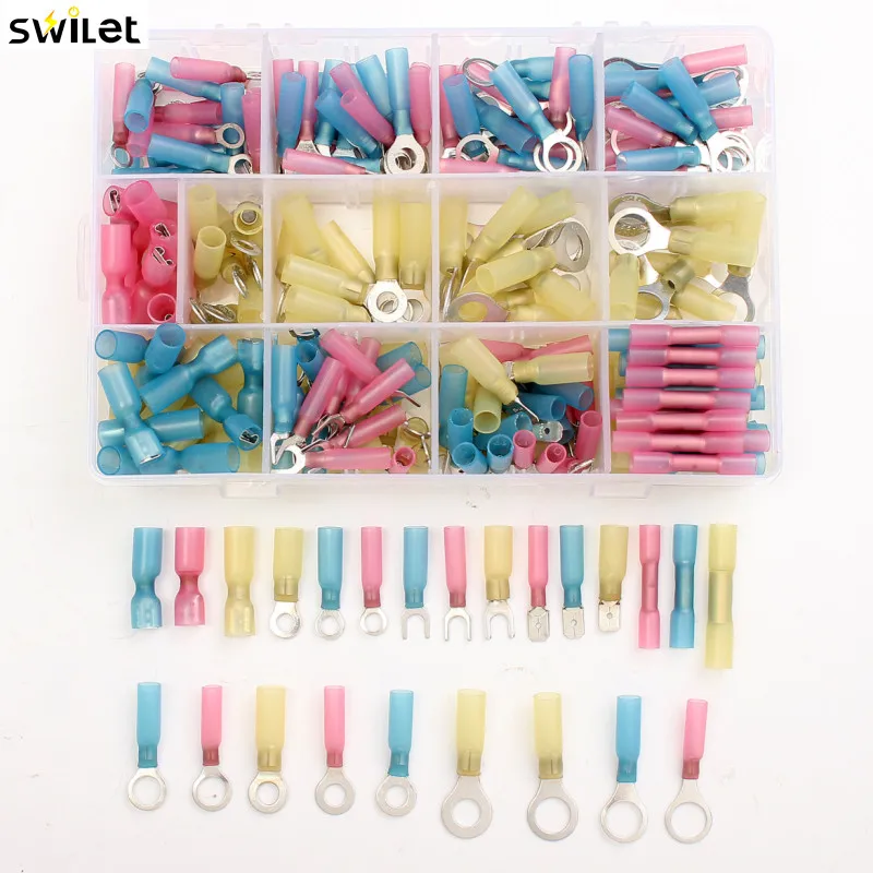 

240Pcs Insulated Terminals Spade Ring Fork Electrical Crimp Connector Tube Heat Shrink Wire Connectors Assortment Set 24 In 1