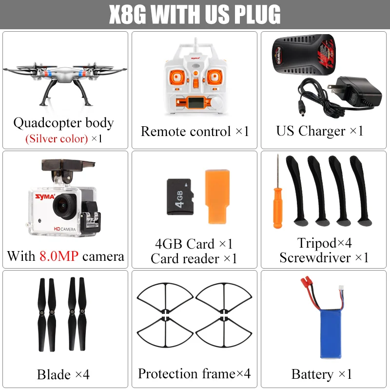 SYMA официальный X8G Дрон с камерой HD широкоугольный 2,4G 4CH 6 Axis с 8MP вращающийся на 360 градусов RC Дрон RC подарок Квадрокоптер - Цвет: X8G with US Plug