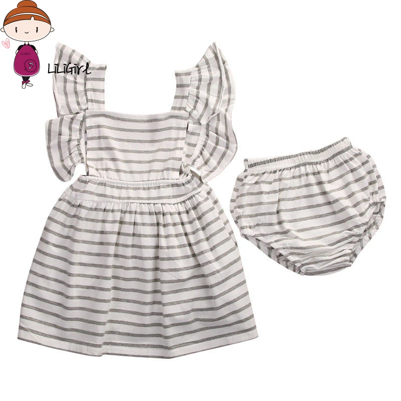 

LILIGIRL Summer Newborn Baby Girl Dress Romper Bowknot Dress Cute Baby Girl Clothes Outfit Dress+Shorts 2 Pcs