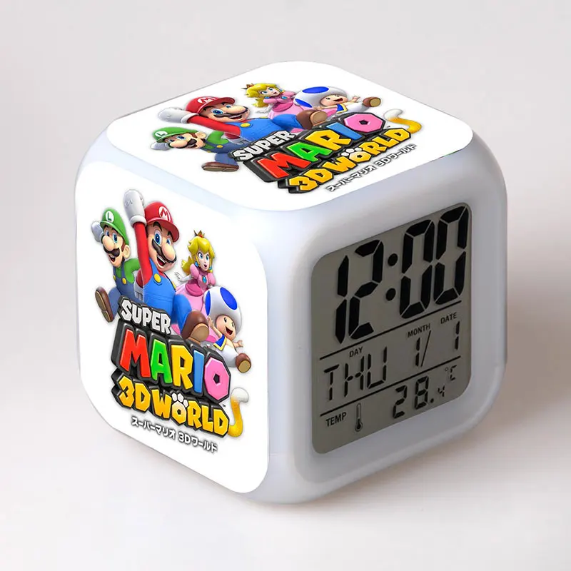 Super Mario Bros LED Alarm Clock Glowing Colorful Touch Light Game Figurine PVC Desktop Toys for Children