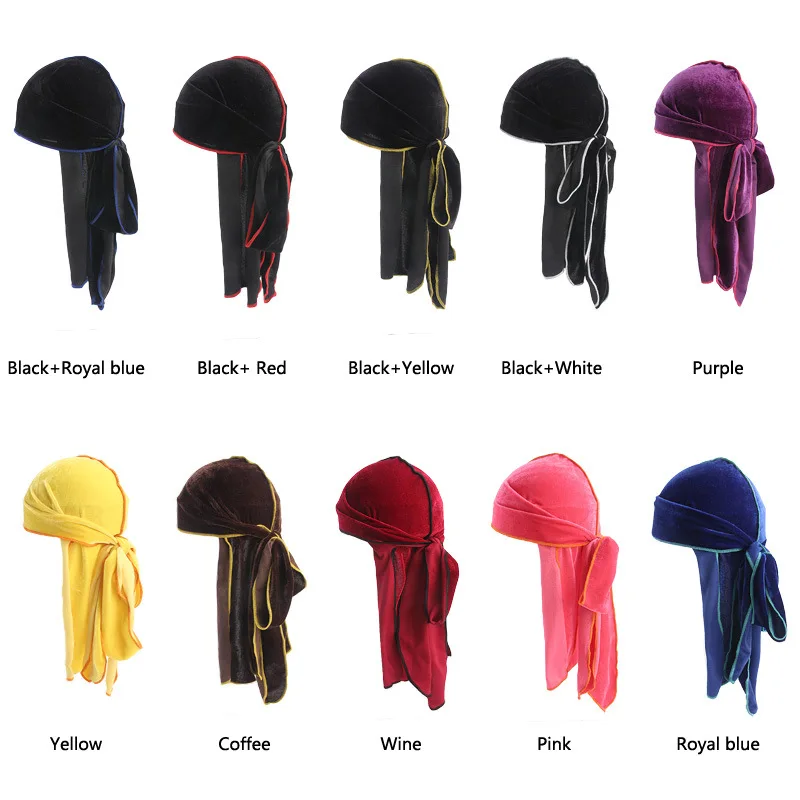 

New Women Men's Velvet Bandana Turban Hat Wigs do Doo Durag rag long tail headwrap chemo cap Headwear Pirate Hair Accessories