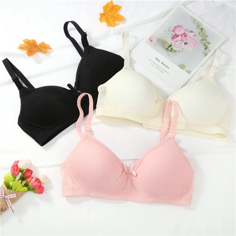 

Plaid Comfort Mesh Girl Bra Underwear Teenage Student Bra Top Women Thin Underwear