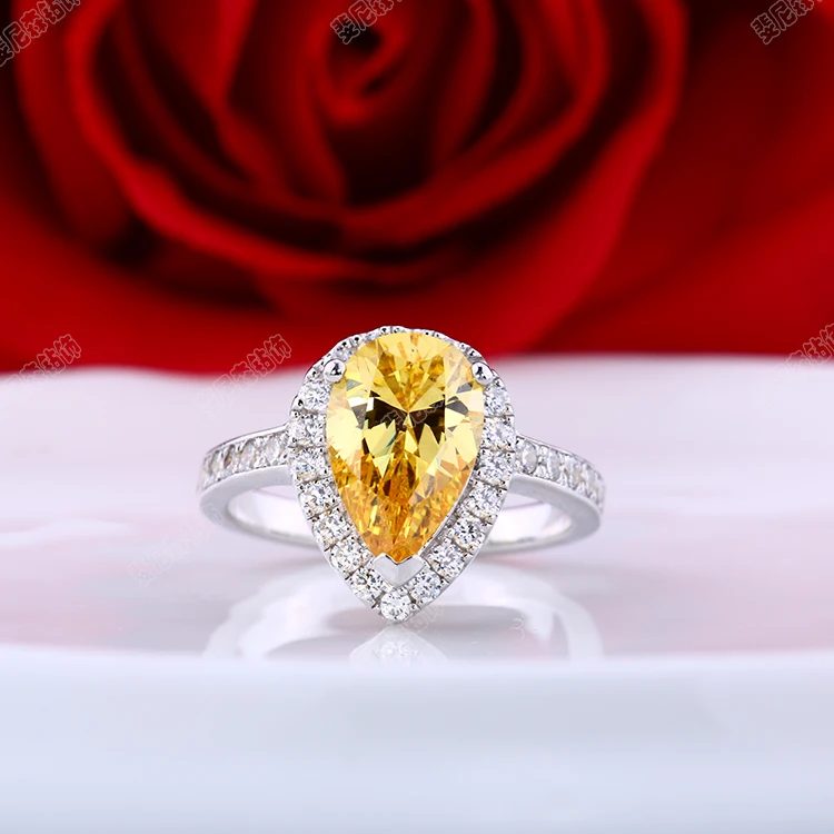 

Solid 14K White Gold 3Ct Pear-Cut Yellow Female Engagement Ring for Women White Gold 14K Anniversary Jewelry for her