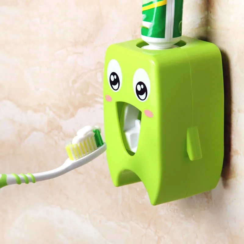 BalleenShiny диспенсер для зубной пасты, соковыжималка для детей, милый мультфильм, настенное крепление, стойка для хранения зубной пасты, органайзер, инструменты для ванной комнаты - Цвет: Зеленый