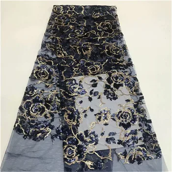 

Best Selling 2019 Products Nigerian French Laces Fabrics High Quality African sequins Net Lace Fabric For Wedding Dress gold red