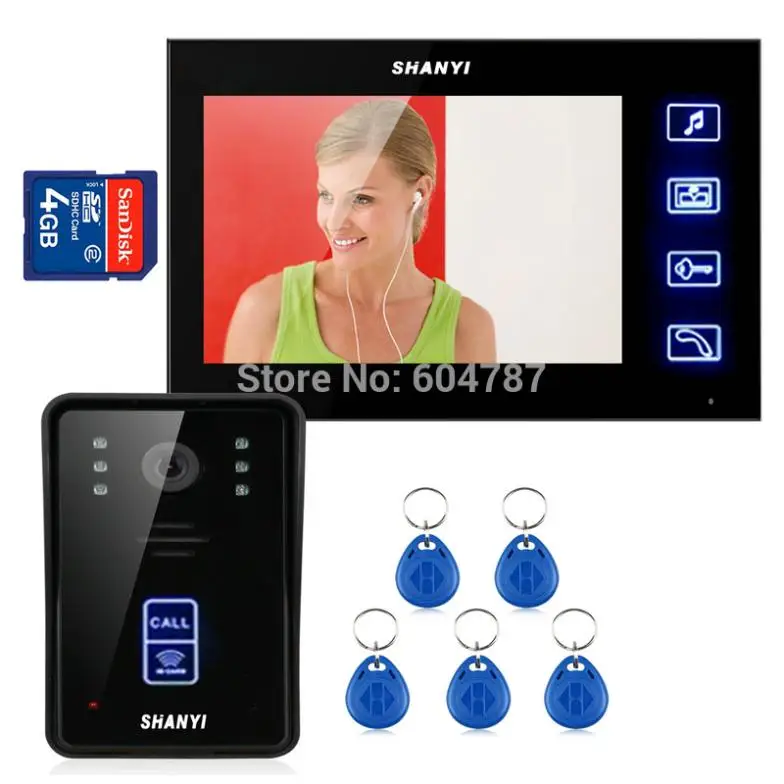 

FREE SHIPPING 7" TFT Color LCD Intercom Doorbell Video Record IR Night Vision Touch Key with 4G SD Card Rainproof