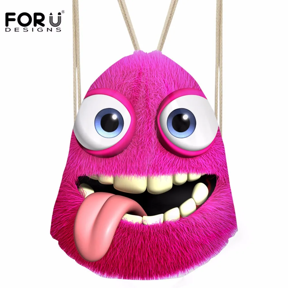 

FORUDESIGNS Women's Mini Backpack Drawstring Bag Females 3D Monster Printing Daypack Children Cute Satchel for Kids Mochilas