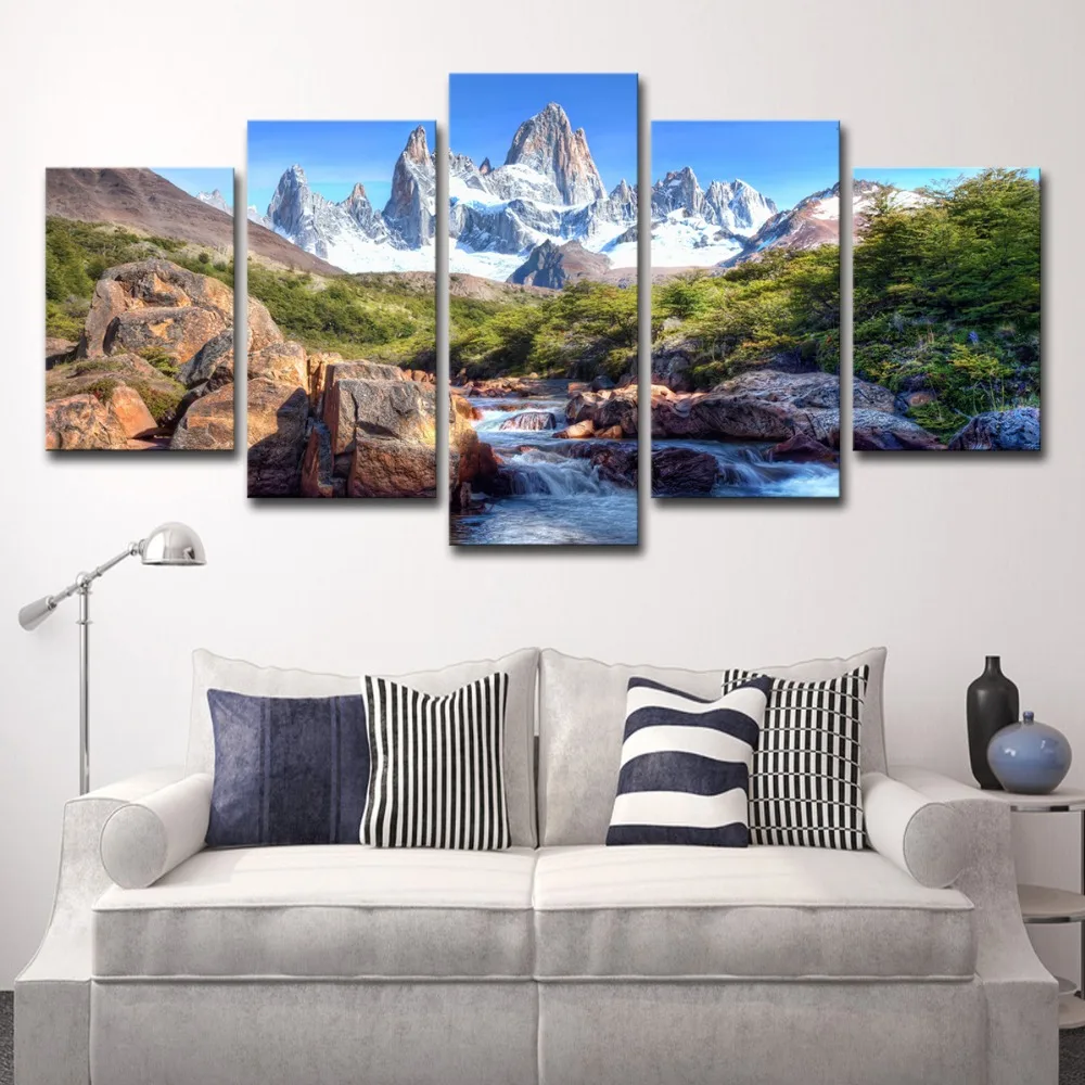 5P0109 Abstract Canvas Painting Wall Art Oil Poster Wall Modular Pictures 5 Panel Alpine Landscape For Living Room Home Decor  (18)